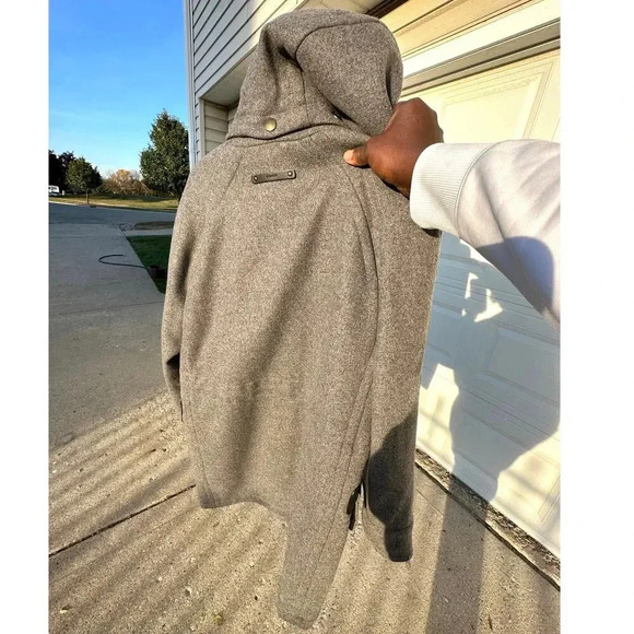 Coach Women’s Granite Gray Wool Coat Jacket With Hoodie And Leather Trims Size M - Picture 14 of 17